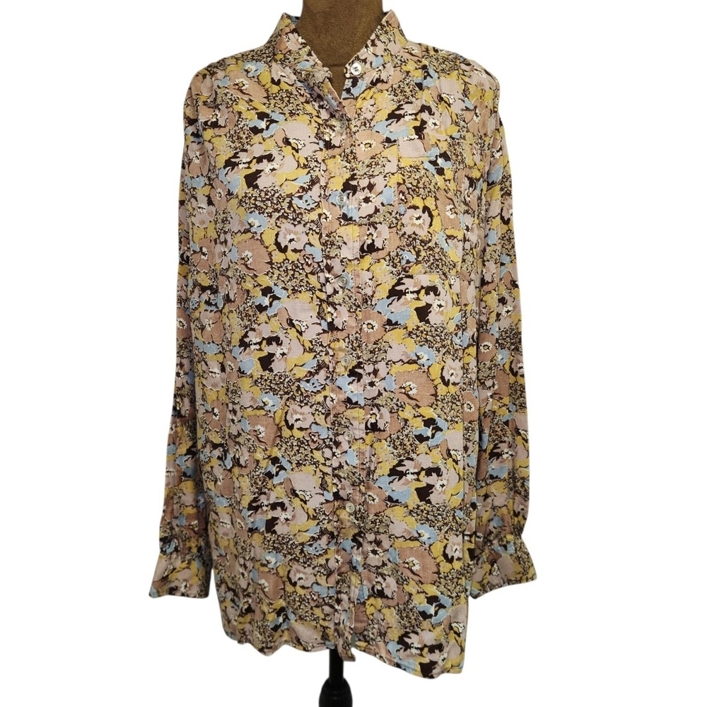 Vintage 70s Lane Bryant Top Button Up Floral Long Sleeve Women's 18/20